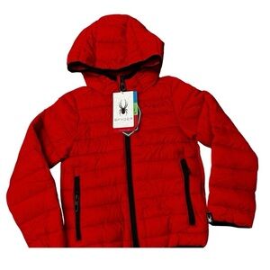 Youth Unisex Spyder Red Hooded packable Puffer Coat Size 7 BNWT
